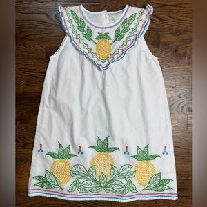 Roller Rabbit Girls Cover-Up Mini Cotton Dress Pineapple Leaf Embroidery 8